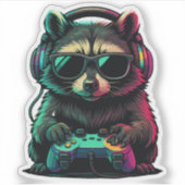 Coole Gamer Wasbeer — Koptelefoon en Controller Sticker (Voorkant)