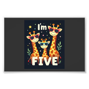 Coole Giraffe 5e Verjaardagsfeestje 5 Jaar Oude Pe Foto Afdruk
