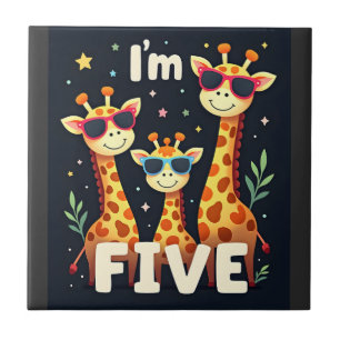 Coole Giraffe 5e Verjaardagsfeestje 5 Jaar Oude Pe Tegeltje