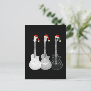 Coole Gitaar Kerstman Zwart en Wit Feestdagenkaart