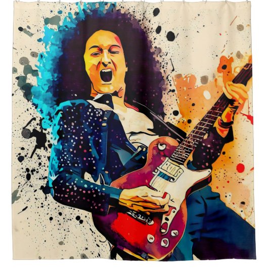 coole gitarist douchegordijn (Voorkant)