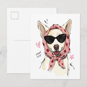 Coole glimlachende hond met stippen hoofddoek briefkaart