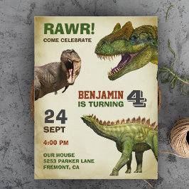 Coole grote dinosaurus kinderverjaardagsfeestje uitnodiging briefkaart