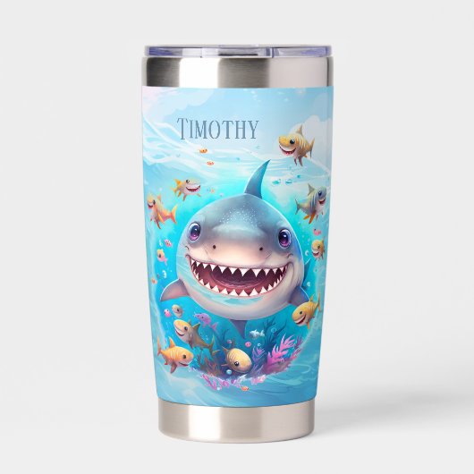 Coole haaienliefhebbers voeg naam toe geïsoleerde drinkbeker (Voorkant)