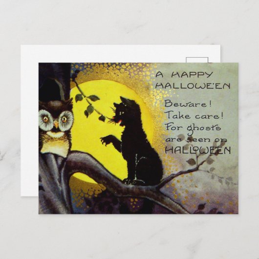 coole  halloween zwarte kattenstaartje feestdagenkaart (Voorkant / Achterkant)