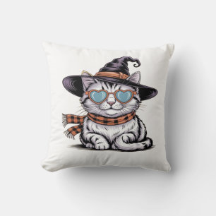 Coole Heksenkat Schattige Halloween Kitty met Har Kussen