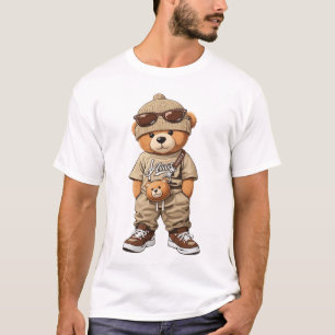 Coole Hipster Teddybeer in Tan Streetwear Outfit T-shirt