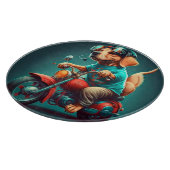 Coole hond die een motor bestuurt snijplank (Hoek)