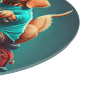 Coole hond die een motor bestuurt snijplank (Hoek)