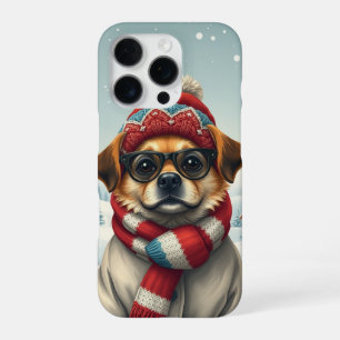 Coole hond in preppy winterkleding en hoed iPhone 16 pro hoesje