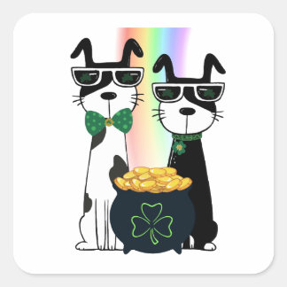 Coole honden met pot met goud vierkante sticker