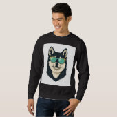 Coole Husky met zonnebril – Zwarte sweatshirt voor (Voorkant volledig)