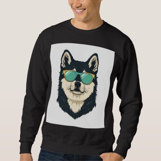 Coole Husky met zonnebril – Zwarte sweatshirt voor (Voorkant)
