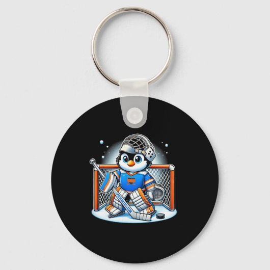 Coole ijshockey keeper pinguïn – Grappige wintersp Sleutelhanger (Voorkant)