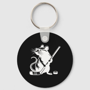 Coole ijshockeyrat met stick en puck sleutelhanger