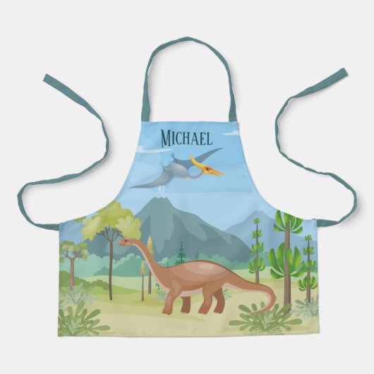 coole jongens dinosaur voegen naam toe schort (Voorkant)