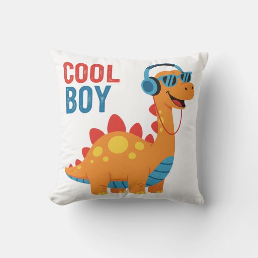 Coole Jongens Dinosaurus Koptelefoon Zonnebril Kussen (Voorkant)