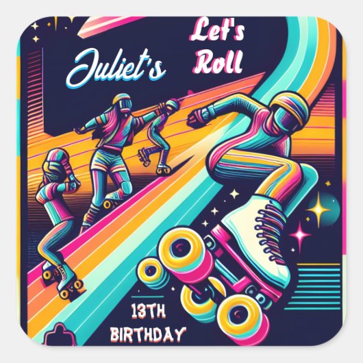 coole jongens meisjes Rolschaatsen 13e verjaardag Vierkante Sticker (Voorkant)
