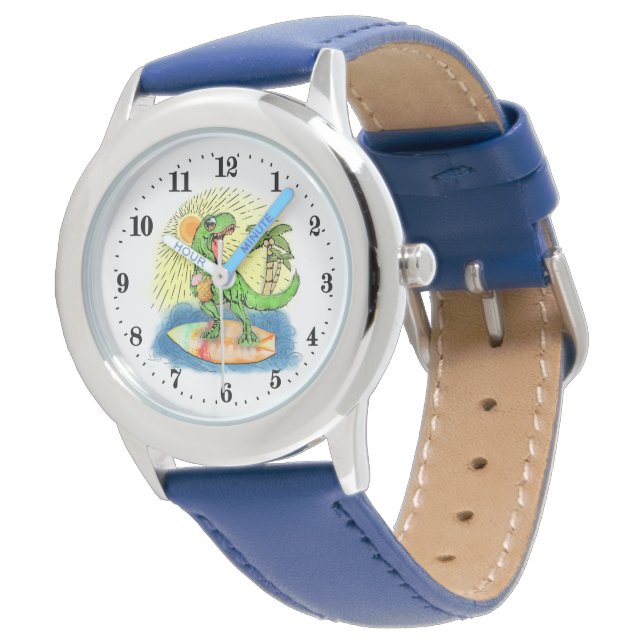 coole jongens strand dinosaur Summer Horloge (Gekanteld)