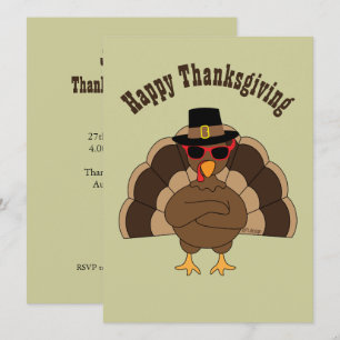 Coole kalkoen met zonnebril Thanksgiving uitnodigi Kaart