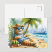 Coole Kat bij het Strand Kat Liefhebbers Briefkaart (Voorkant / Achterkant)