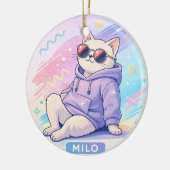 Coole Kat met naam MILO | Cute Aesthetic Keramisch Ornament (Links)