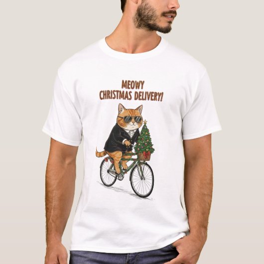 Coole kat op een fiets – Grappig kerstcadeau T-shirt (Voorkant)