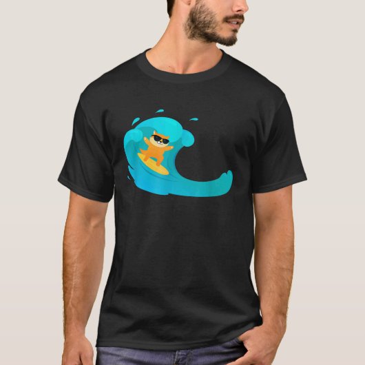 Coole Kat Op Surfplank Rijdt Golf T-shirt (Voorkant)