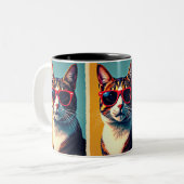 coole kat tweekleurige koffiemok (Voorkant links)