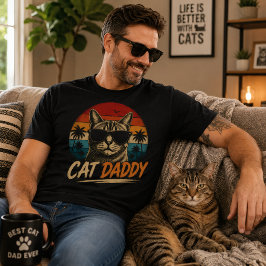 Coole Kat Vader Retro Zonsondergang Palm vaderdag T-shirt