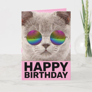 COOLE KAT VERJAARDAG KAART, DRAGEN ZONNEBRIL KAART