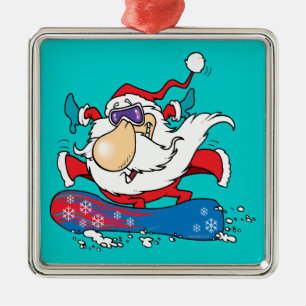 coole kerel snowboarden kerstman metalen ornament