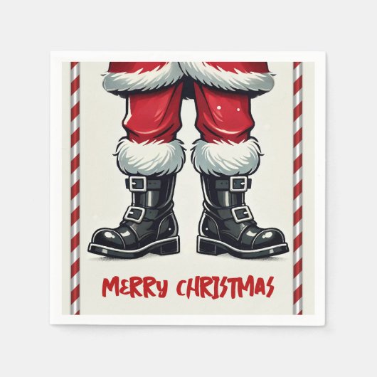 Coole Kerstman in Zwarte Laarzen Kerstfeest Servet (Voorkant)