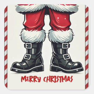 Coole Kerstman in Zwarte Laarzen Kerstfeest Vierkante Sticker
