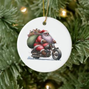 Coole Kerstman op een gemodificeerde motorfiets Keramisch Ornament