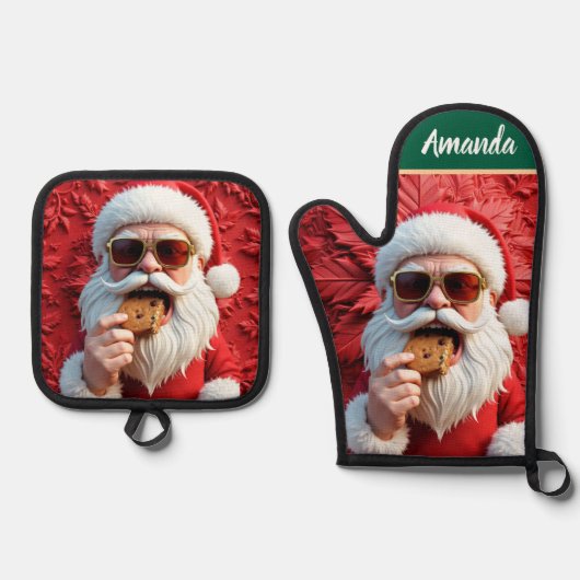 Coole kerstman ovenwant & pannenlap set (Voorkant)