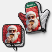 Coole kerstman ovenwant & pannenlap set (Voorkant / Achterkant)