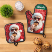 Coole kerstman ovenwant & pannenlap set (Top down)