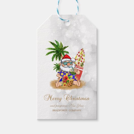 Coole kerstman,Palmboom,Strand Bokeh Cadeaulabel (Voorkant)