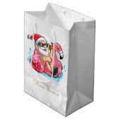 Coole kerstman,Roze flamingo's,Strand Bokeh Medium Cadeauzakje (Voorkant Gekanteld)