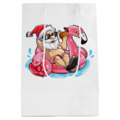 Coole kerstman,Roze flamingo's,Strand Bokeh Medium Cadeauzakje (Achterkant)