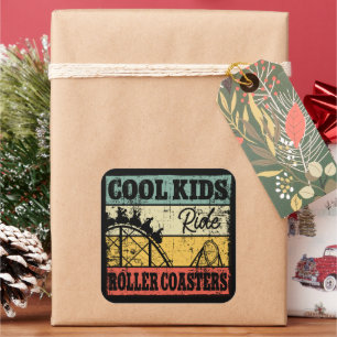 Coole kinderen rijden in achtbanen Funny Coaster T Vierkante Sticker
