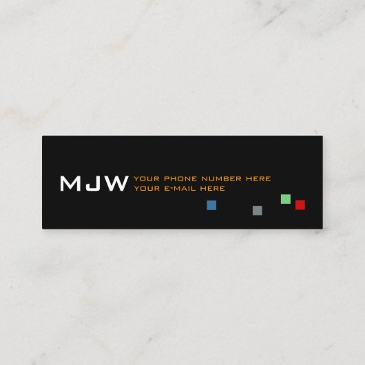 coole kleurenpixels modern professioneel zwart mini visitekaartje (Achterkant)