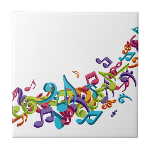 coole kleurrijke muzieknoten en geluiden afbeeldin tegeltje (Voorkant)