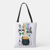 Coole konijnen en pot met goud tote bag (Achterkant)