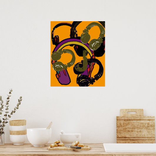 coole kunsthoofdtelefoon in djay poster (Keuken)