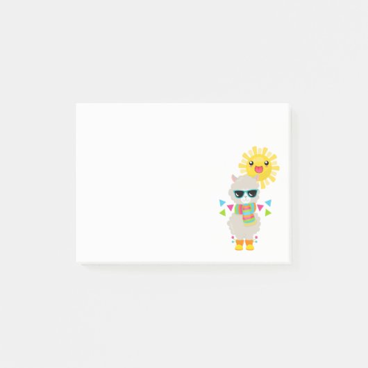 Coole Lama en Lachende Kawaii Zon Post-it® Notes (Voorkant)