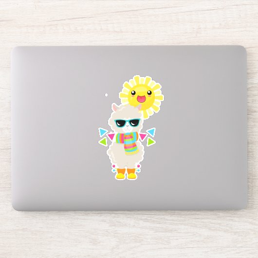 Coole Lama en Lachende Kawaii Zon Sticker (Computer)