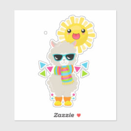Coole Lama en Lachende Kawaii Zon Sticker