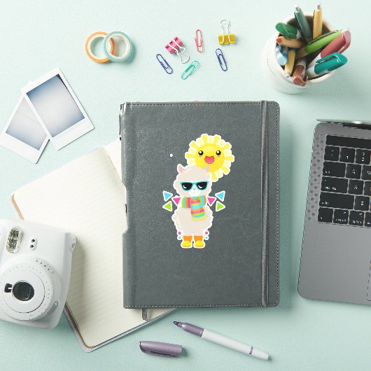 Coole Lama en Lachende Kawaii Zon Sticker (iPad Cover)
